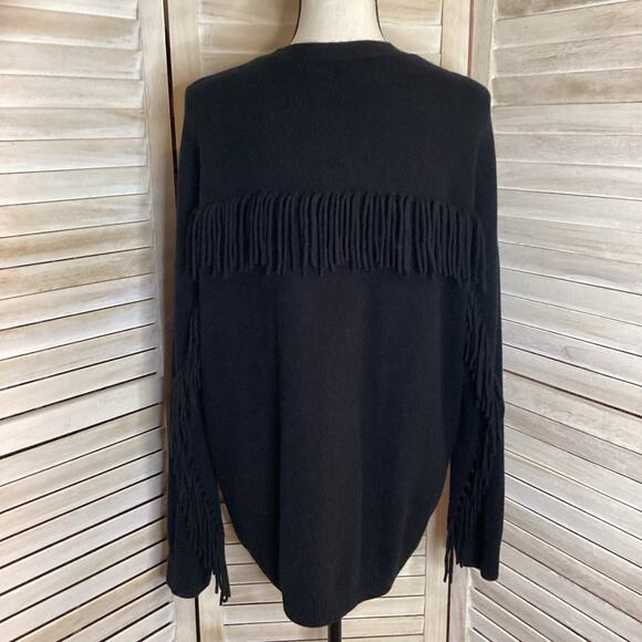 Minnie Rose 100% Cashmere Black Fringe Trim Open Cardigan XL NWT - Picture 6 of 11
